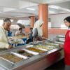 Clean and cool dining hall with healthy meals provided daily